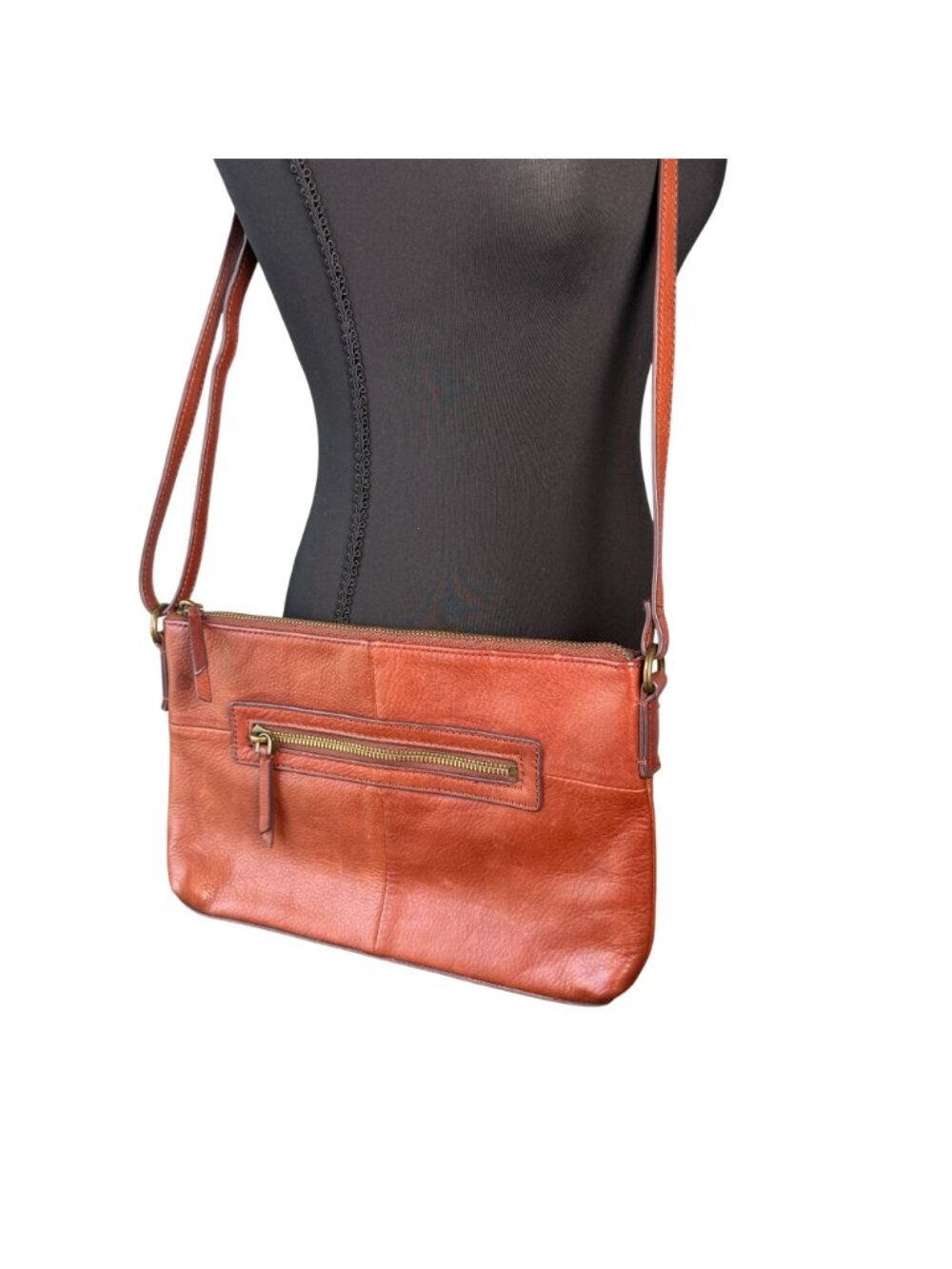 Margot Leather Crossbody Bag Adjustable Strap Brown Medium Boho